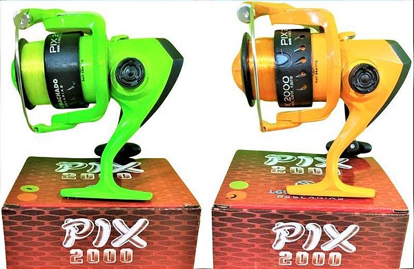 Molinete De Pesca Pix 2000 Com 1 Rolamento Disponivel em Laranja e Verde