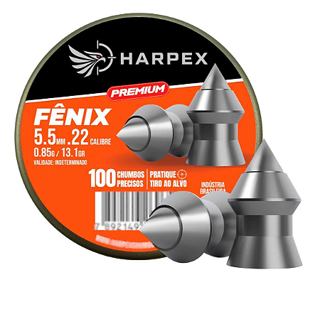 Chumbinho Pressão Harpex Fênix Premium 5,5 Mm .22 P/ Carabina 100 Unidades - Lata