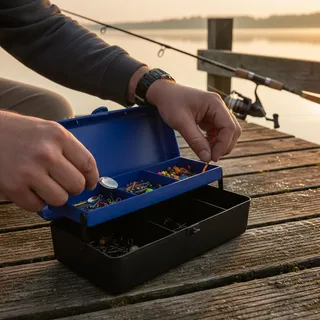 Mini Maleta Caixa Para Iscas Com Bandeja Na Cor Preta Com Azul 6007