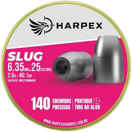 Chumbinho Harpex Slug para Carabina Pressão 6,35 mm .25 140 Unidades - Precisão Lata