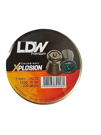 Chumbinho LDW X Plosion Premium 5.5mm 200 Und 1,03g Alta Precisão Lata