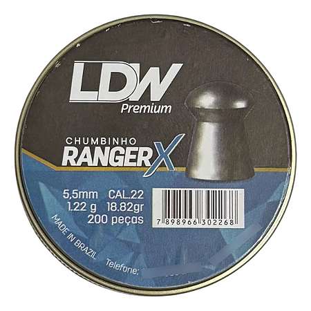 Chumbinho Ranger X Premium 5.5mm (.22) 200 Unidades 1.22g Precisão e Penetração