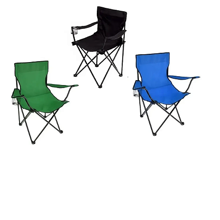 Cadeira Dobrável Com Cores Preto Verde Azul Resistente 120KG Com Bolsa Porta Copos + 2 Bolsinhas Camping