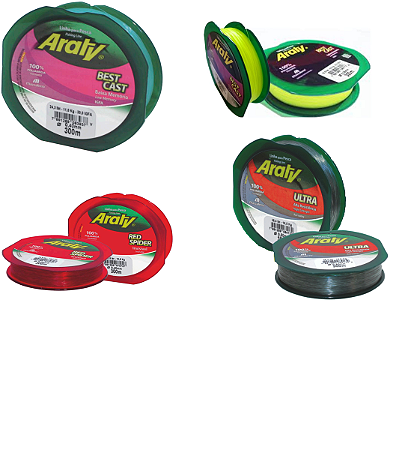 Linha Pesca Araty 300 Metros Caixa C/6 Unidades Amarelo Verde Best Cast - Prata Ultra - Vermelho Red Spider Camuflado Army