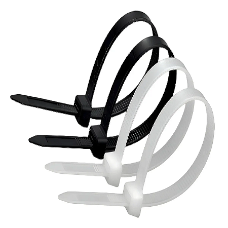 Abraçadeiras de Nylon Reforçado Proteção UV Pacote Com 100 Unidades Branco Preto