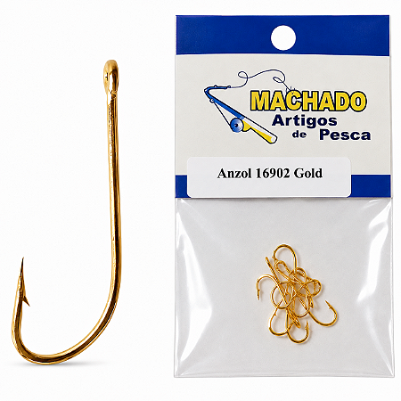Anzol Para Pesca MAC 16902 Gold 5 Cartelas Diversos Tamanhos Nº1 2 4 6 8 10 12 14 16