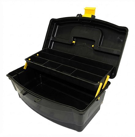 Maleta Caixa HI Pesca Organizadora Preto 1 Bandeja 29x16cm Com 7 Divisorias Na Bandeja Preto