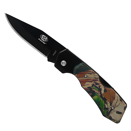 Canivete Camuflado Tatico Albatroz 20cm K207 Lamina Preto Liso e Afiado em Aço Inox