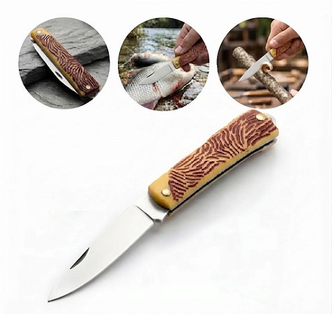 Canivete em Metal Reforçado Aço inox SQ2861 18,5cm Lamina Afiada C/Bainha Pesca Camping