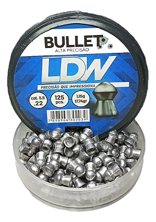 Chumbinho LDW Bullet 5.5mm Alta Precisão que Impressiona Perfuração Ponta Redonda 125 Unidades