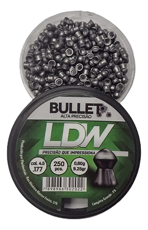 Chumbinho LDW Bullet 4.5mm Alta Precisão que Impressiona Perfuração Ponta Redonda 250 Unidades