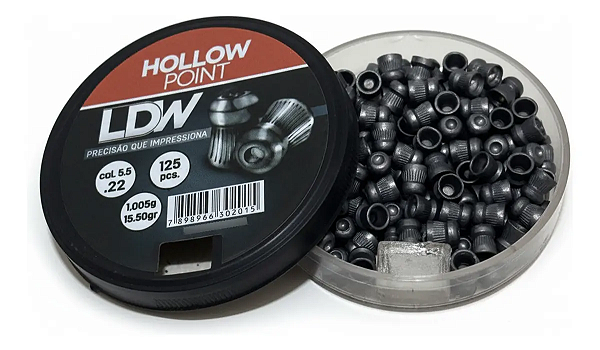 Chumbinho LDW Hollow Point 5.5mm Precisão que Impressiona Estojo 125 Unidades
