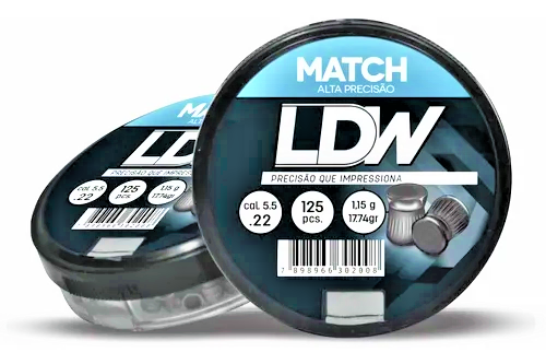 Chumbinho LDW Match Carabina Espingarda 5.5mm (.22) Alta Precisão 1,15g Presão 125 Unidades