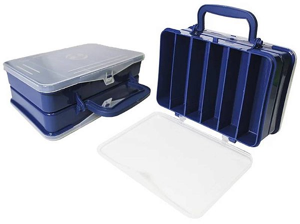 Estojo Organizadora Maleta HI Para Pesca Duplo 20X13cm Azul 12 Divisórias em Polipropileno