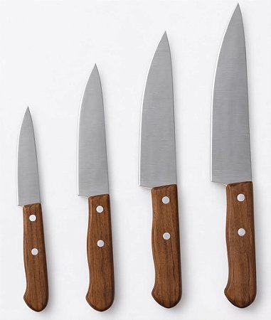 Faca de Cozinha Wooden Style Facas em Aço Inox em Diveros Tamanhos Cabo de Plástico Estilo Madeira