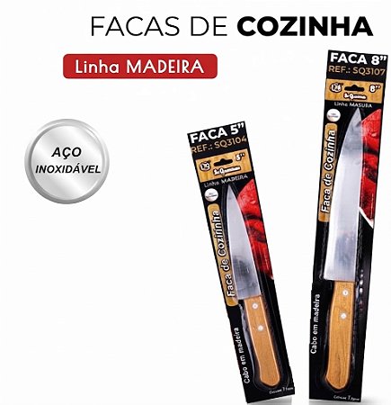 Facas de Cozinha Cabo de Madeira SQ 5" 8" Polegadas Lamina em Aço inox Afiada