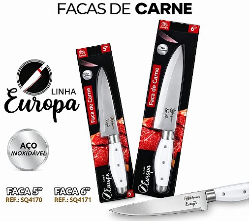 Faca Linha Europa Para Carne Lamina Lisa e Afiada SQ 5" 6" Polegadas de Tamanhos Diferentes
