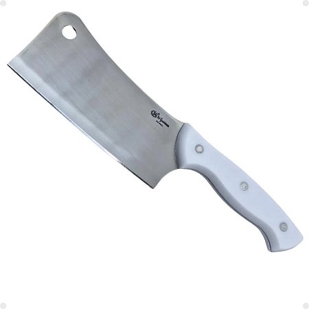 Faca Cutelo Profissional Lamina em Aço Inox 6" Polegadas 27,5cm SQ4606 Cabo em Plástico Branco Ergonômico