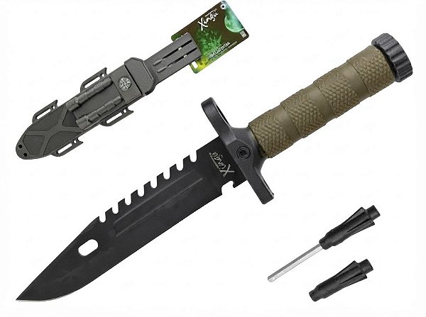 Faca Xingu Esportiva Com Apito e Amolador XV3428 Lamina Afiada e Cabo Emborrachado 32cm Para Pesca, Caça, Camping, etc.