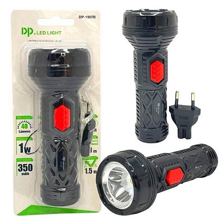 Lanterna DP-1907B 1DEM 1W Recarregável ideal Para uso Doméstico, Profissional ou Atividades ao ar Livre.