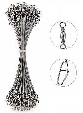 Leader Aço Flexível Marine Nickel C/100 Und Novo Snap Reforçado 10 cm - 20 libras, 30 cm - 90 Libras
