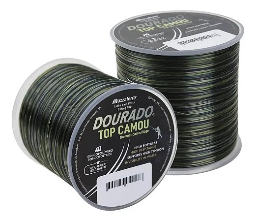 Linha Araty Mono Dourado Top Camou 100g 1/4LB C/5 Und Medidas 0,35 0,40 Camuflada Para Pesca