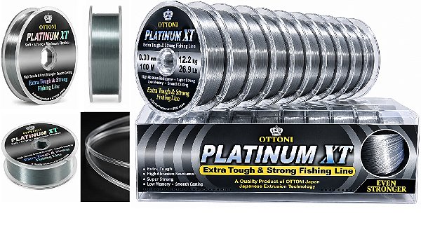Linha P/Pesca Ottoni Platinum 100M Caixa Com 10/5 Rolos C/Diversas Medidas 0,25 0,30 0,35 0,40 0,45 0,50 0,60 0,70 0,80