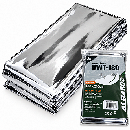 Manta Térmica Filme de Aluminio PET BWT-130 Prata 130x210cm Reflete 90% do calor Irradiado
