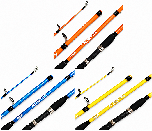 Vara Para Pesca Pop Austin 60LB 2,70m 2 Partes Cores Blue Yellow Orange Para Carretilha