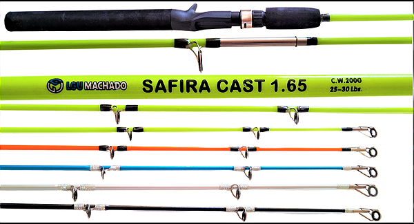 Vara de Pesca Safira C Casting 30lbs 1,65M 2 Partes Cores Sortida Para Carretilha Fibra de Vidro Maciça