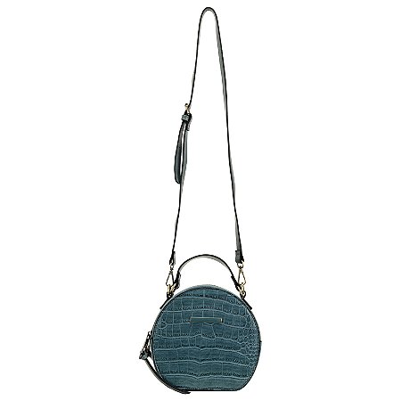 Bolsa Transversal Média Croco arredondada com detalhes em bordado Azul WJ