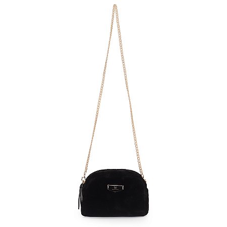 Bolsa Transversal Pequena em pelo com alça corrente e logo resinado -WJ preto