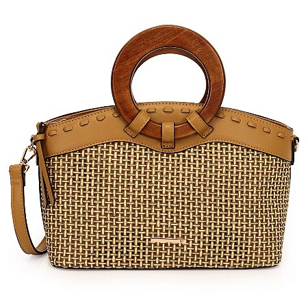 Bolsa Satchel Grande Tramada com Alças de Madeira WJ 45989