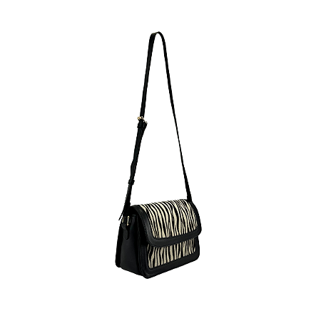 Bolsa Transversal Média Couro Animal Print Pelo RV Monteiro RV124
