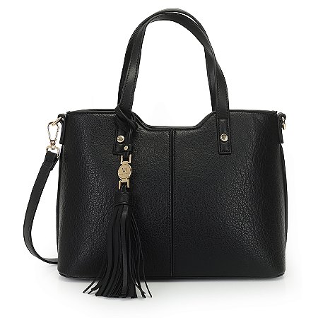 Bolsa Satchel Grande Com Chaveiro E Barbicacho - 12-PRETO - 0