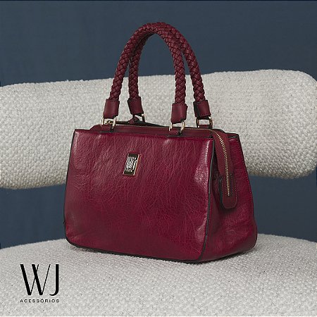 BOLSA SATCHEL MEDIA COM ALCA ROLETE TRESSE BURGUNDY