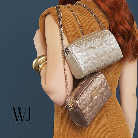 Bolsa Transversal Pequena Em Matelasse Com Alca Corrente PRATA