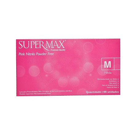 Supermax Powder Free Nitrilo PINK Tamanhos: XP, P, M e G