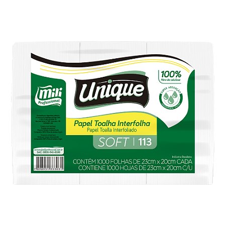 Toalha Interfolha Unique Soft 20G |  pacotes de 1000FLS 23CM x 20CM