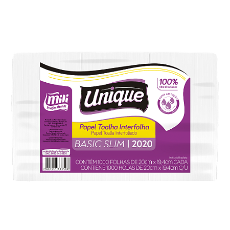 Toalha Interfolha Unique Basic Slim 17G |  Pacotes com 1000FLS 19,4CM x 20CM