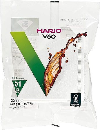 Filtro branco Hario V60 tamanho 01 (1-2 xícaras) – 100 unidades