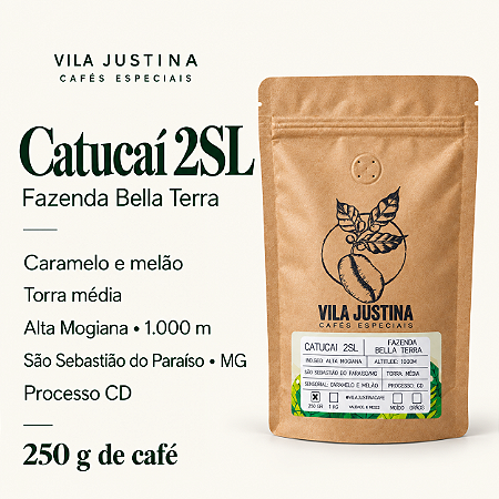 Café Especial Catucaí 2SL - Sensorial Caramelo e Melão 86pts da Faz. Bella Terra - 250g