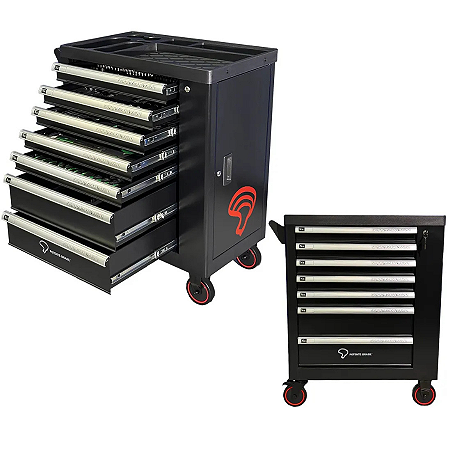 Carrinho de Ferramentas C/ 7 Gavetas C/ Porta Lateral 306Pçs E Chave De Impacto - Potente