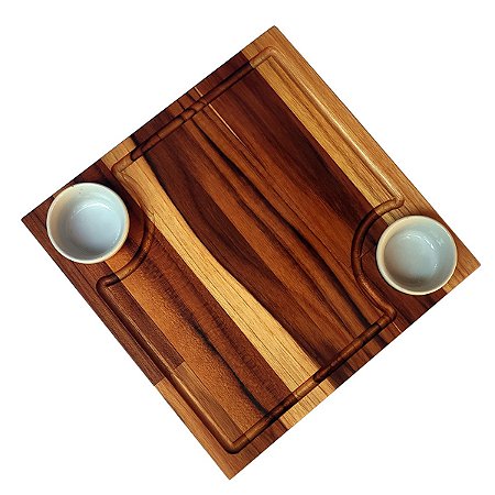 Tábua Quadrada Gourmet com 2 Porcelanas