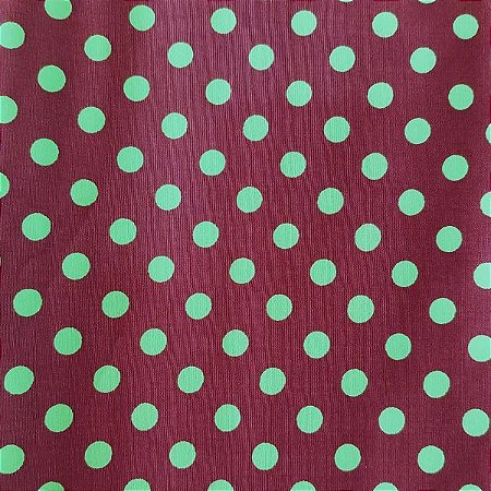 Tecido Tricoline para Patchwork com Estampa de Poa Gigante Verde em Fundo Marrom