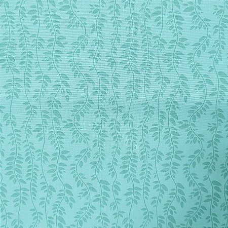 Tecido Tricoline para Patchwork Estampa com Ramas de Folhagem no Tom de Verde Menta