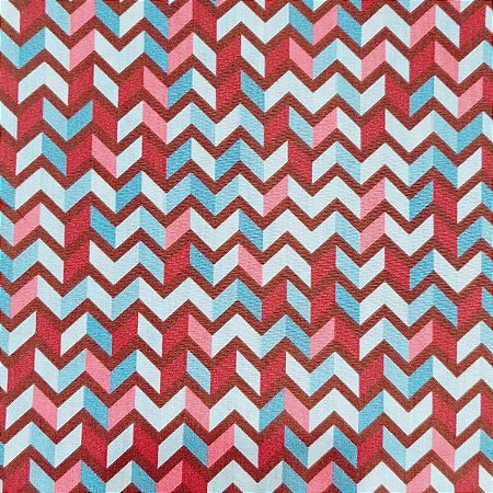 Tecido Tricoline para Patchwork com Estampa Geométrica  em Tons de Azul, Rose, Vinho e Marrom