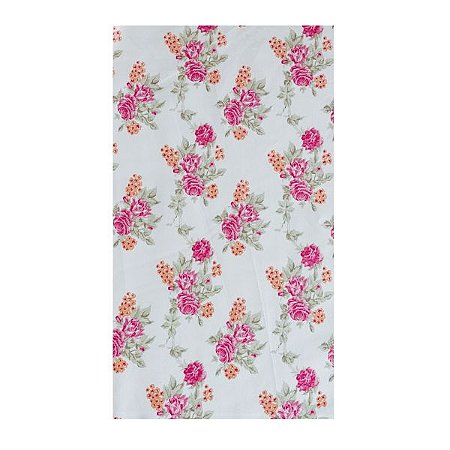 Tecido Tricoline para Patchwork com Estampa Floral Pink em Fundo Bege