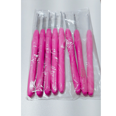Agulha Crochê Cabo Emborrachado Rosa nº3mm