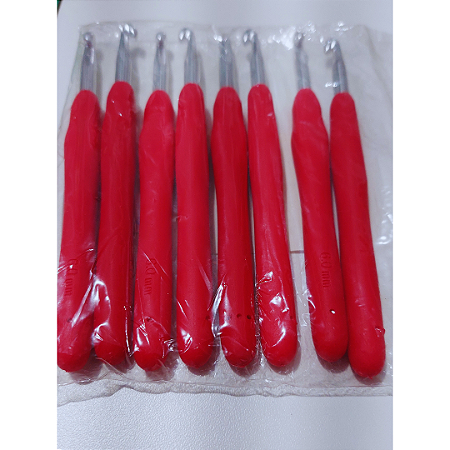 Agulha Crochê Cabo Emborrachado Vermelho 6mm